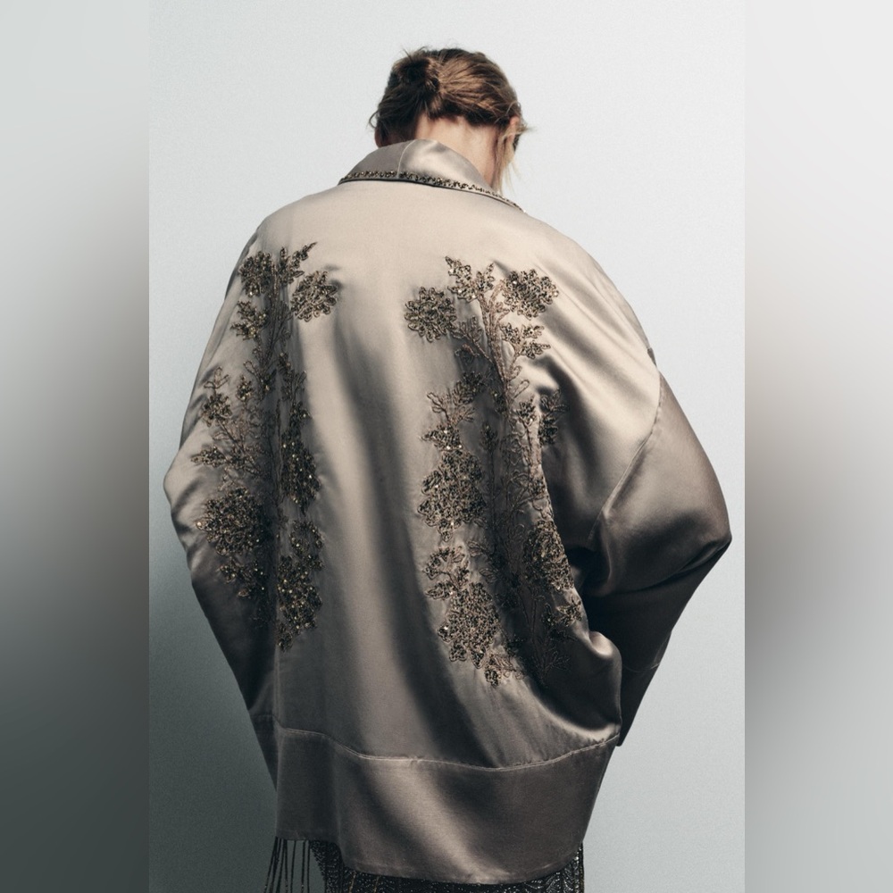 Zara Limited Edition Embroidered Beaded Kimono with Fringe (xs-s) runs large - Picture 6 of 13